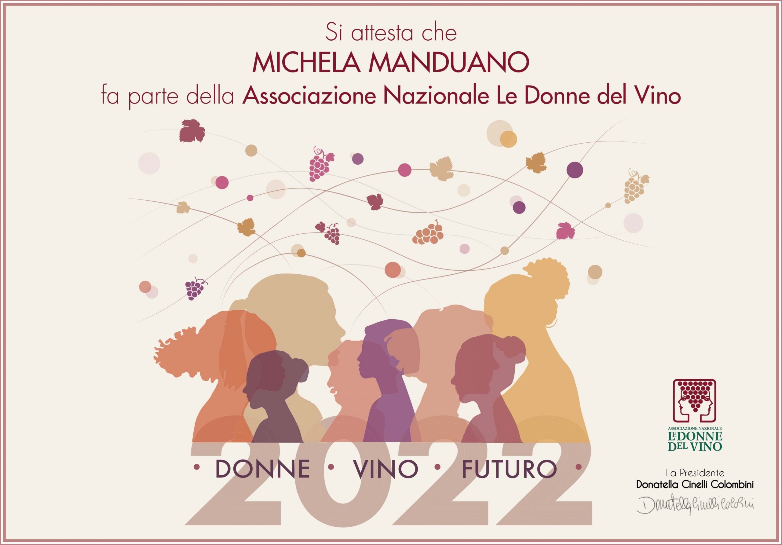 Michela Manduano è entrata a far parte dell’Associazione Donne del Vino